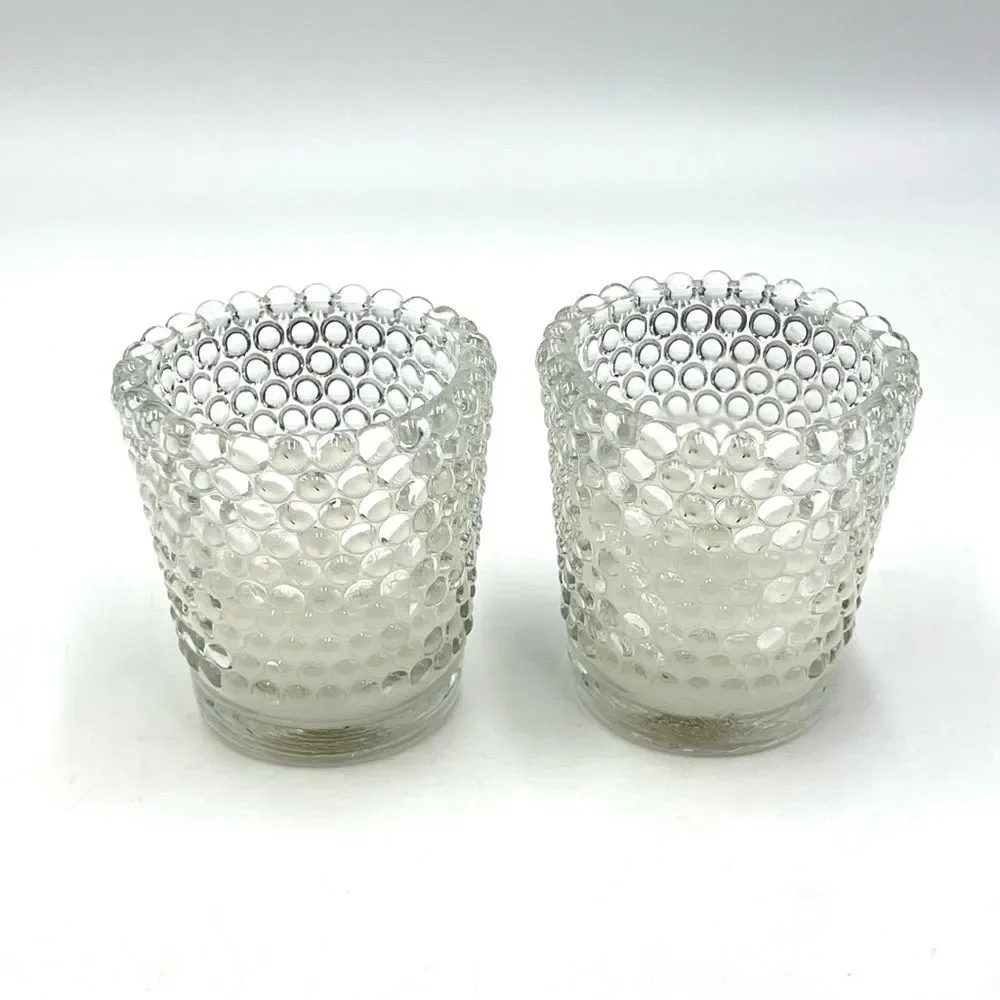 (2) Two Clear Glass Hobnail Votive Tea Light Candle‎ Holders